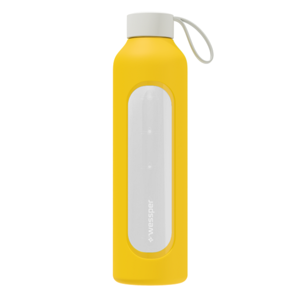 Butelka na wodę WESSPER - szklana butelka w silikonowym etui - żółta 1000 ml