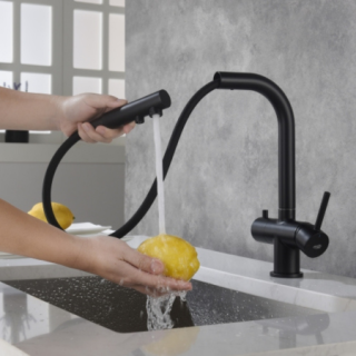 Bateria z wyciąganą wylewką czarny mat Apala