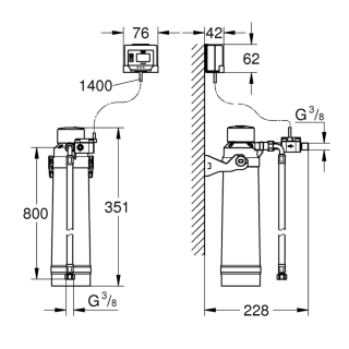 Wymiary przyłączenia zestaw startowy Grohe Blue z wkładem magnez + cynk