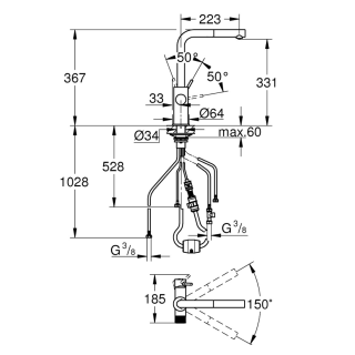Bateria Grohe Blue Pure Minta specyfikacja techniczna