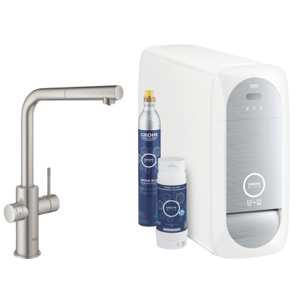 GROHE Blue Home - zestaw z filtrem i wyciąganą baterią w kształcie L