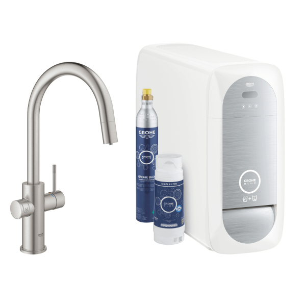 GROHE Blue Home - zestaw z filtrem i wyciąganą baterią w kształcie C