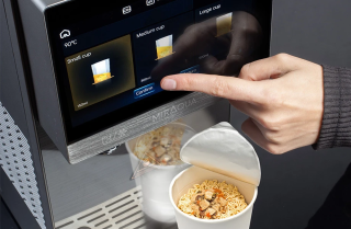 Dystrybutor wody z podświetlanym panelem i menu w języku angielskim