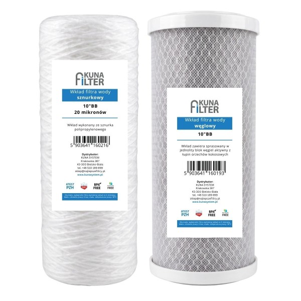 Filtr do wody Zestaw dwóch filtrów do korpusów BB10, filtr węglowy i sznurkowy