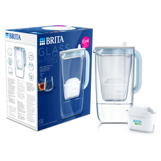 Szklany dzbanek filtrujący brita wodę w kolorze niebieskim