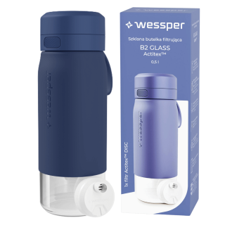 WESSPER - szklana butelka filtrująca niebieska