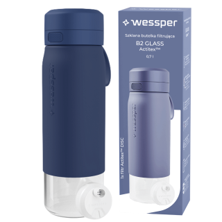 WESSPER - szklana butelka filtrująca niebieska