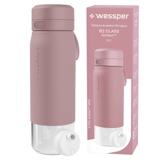 WESSPER - szklana butelka filtrująca różowa