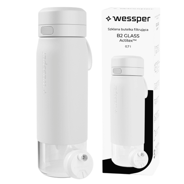 WESSPER - szklana butelka filtrująca biała