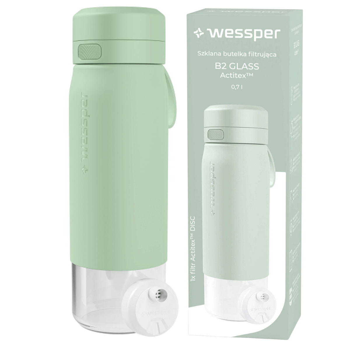 WESSPER - szklana butelka filtrująca miętowa