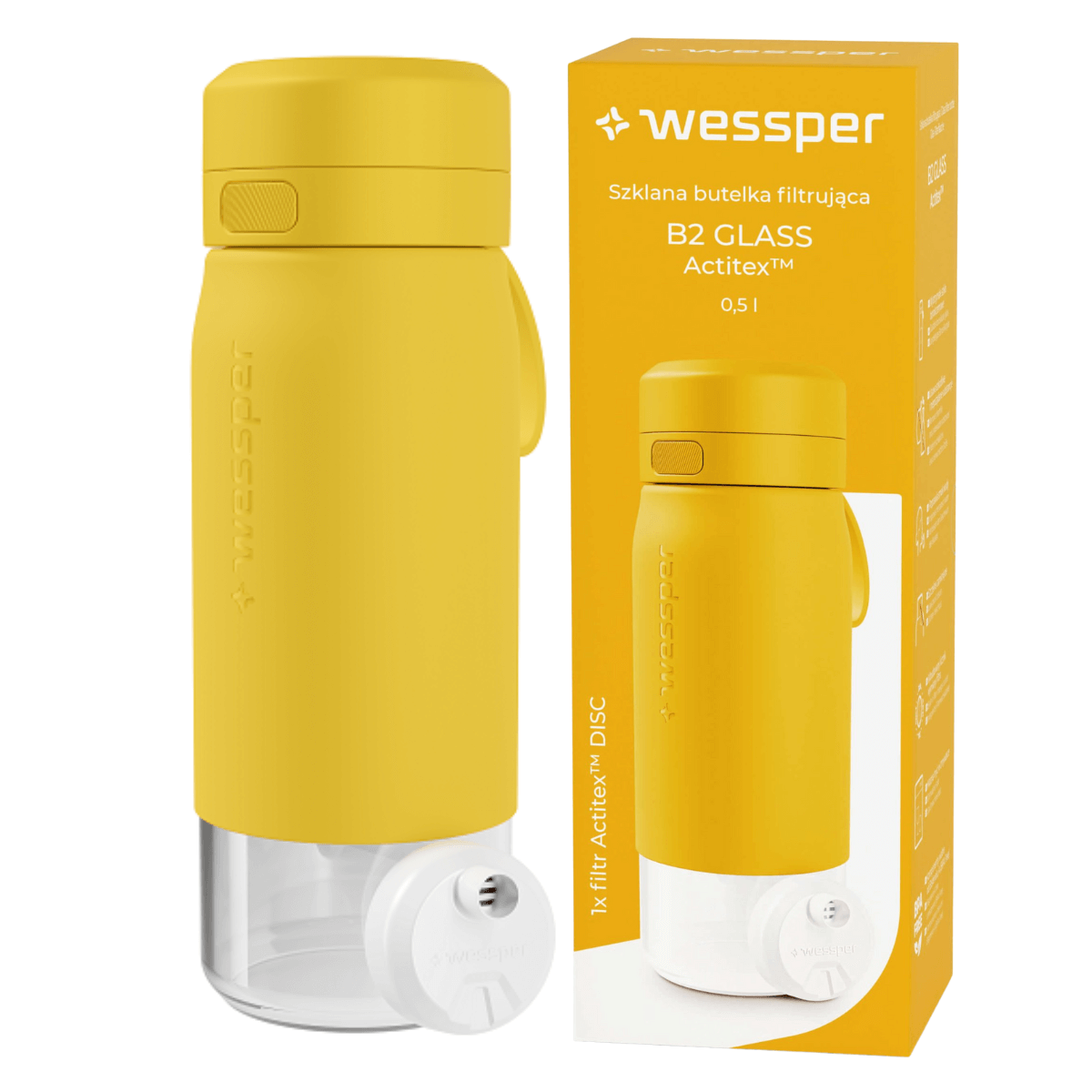 WESSPER - szklana butelka filtrująca żółta