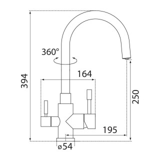 Palmira Inox bateria trójdrożna (dwuobwodowa) z opcją wody filtrowanej. Kran z podłączeniem filtra wody.