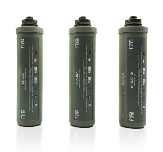 Zestaw wkładów wymiennych do Ultrafiltracji Kuna Filter. Wkład mechaniczny, węglowy oraz membrana ultrafiltracyjna.