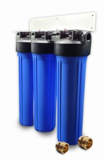Zestaw filtrów na cały dom ze stelażem. Trzy korpusy BB20 + stelaż montażowy. Klucz serwisowy gratis!