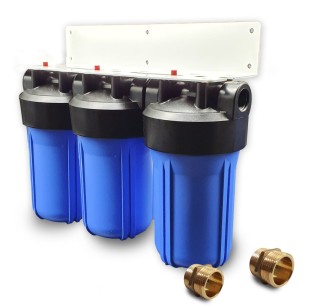 Zestaw filtrów na cały dom. Trzy korpusy BB-10 cali + stelaż montażowy. Klucz serwisowy gratis!