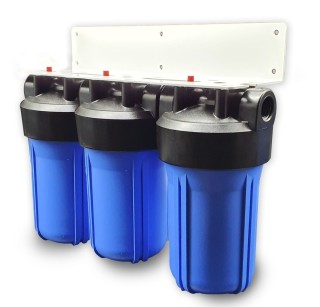 Zestaw filtrów na cały dom. Trzy korpusy BB-10 cali + stelaż montażowy. Klucz serwisowy gratis!